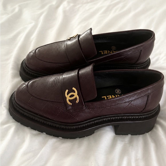 CHANEL Shoes - AUTHENTIC CHANEL MOCCASIN LOAFERS IN DARK PURPLE SIZE 36 WITH BOX AND DUSY BAG